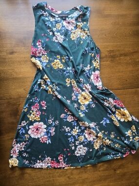 Fortune + Ivy Floral Dress Size Medium Sleeveless Teal Green Shift Dress